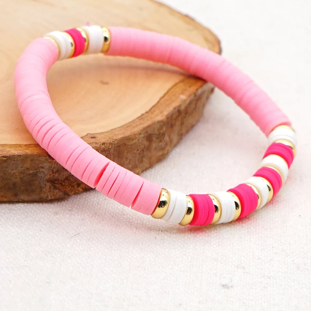 Go2Boho Heishi Disc Bracelet 6mm Polymer Clay Beads Braclet Women Summer 2020 Fashion Jewelry Bohemian Armbanden Pink Bracelets