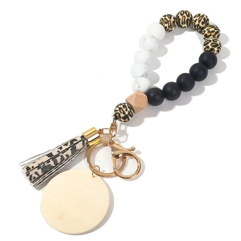 Silicone Keychain with Safe Card Picker Rainbow Color Silicone Beads Women Keyrings Barcelet Fashion Keychains For Keys Bag Car