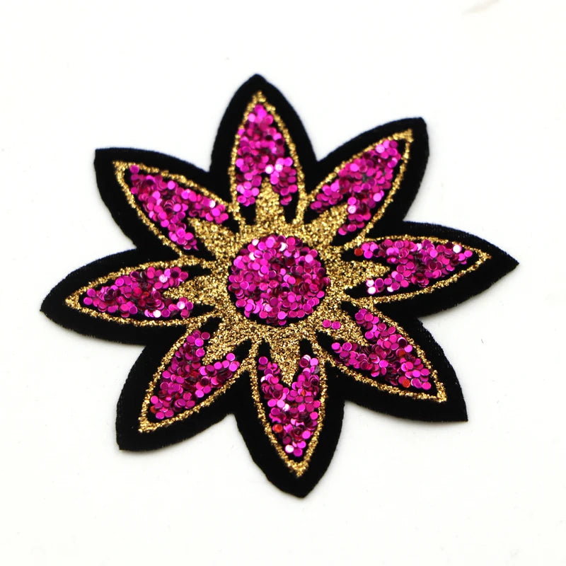 5Pcs/lot 6cm Sequined Rose Red Flower Sticker For Clothes Thermo Badge Appliques  Iron On Patch For Jeans Bags Shirt Diy