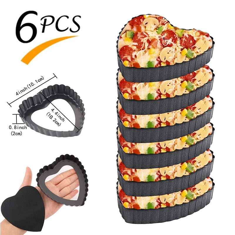 Tejesa 6Pcs Heart Shape Mini Tart Pan Set 4 Inch Nonstick Quiche Pan With Removable Bottom Cake Mold Carbon Steel Tart Tins Baking Tray