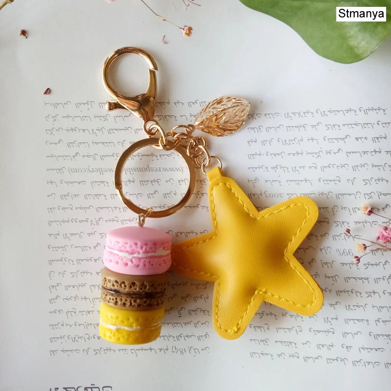 New Cake Key chain fashion car Key Ring Women bag charm accessories France Cake Macarons with Eiffel Tower Keychain gift Jewelry