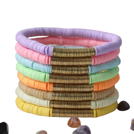 10Pcs Rainbow 6mm Polymer Clay Heishi Disc Beads Elastic String Bracelets