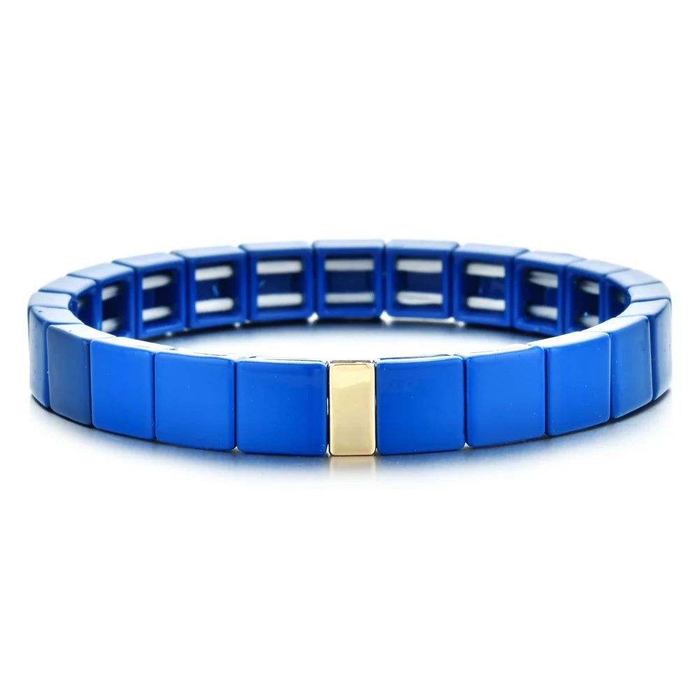 Hemasa Neon  Rainbow  Enamel Tile Beads Bracelets for Women/Girls