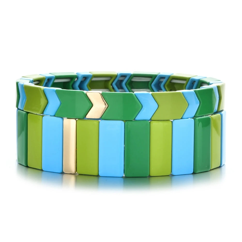 Hemasa Green Bohemian  Enamel Tile Bracelet Boho Type Bangles For Women /Girls