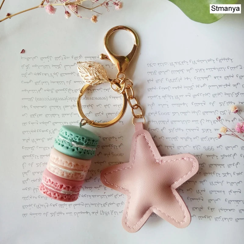 New Cake Key chain fashion car Key Ring Women bag charm accessories France Cake Macarons with Eiffel Tower Keychain gift Jewelry