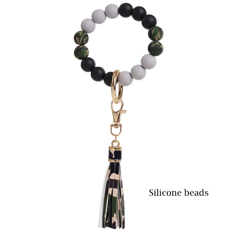 Silicone Keychain For Keys Tassel Wood Beads Bracelet Keyring For Women Accessories Multicolor Keychain Wholesale Hot Sale 2022
