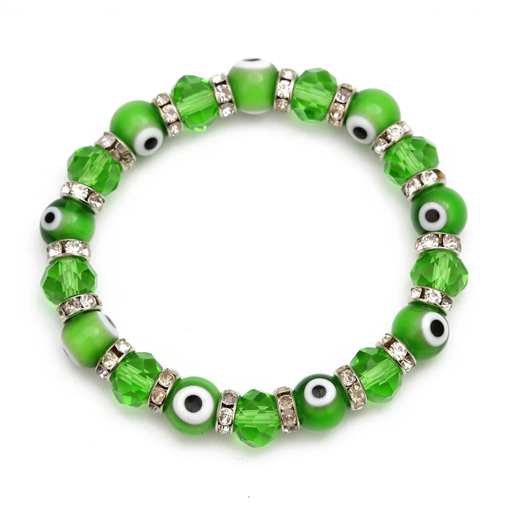 EVIL EYE Glass Bead Strand Bracelet Green Black Red Blue Turkish Eye Bracelet Adjustable Jewelry for Women Female Men EY6482
