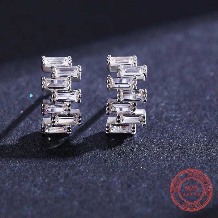 Tejesa 925 Sterling Silver Luxury Emerald Cut Stud Earrings for Women