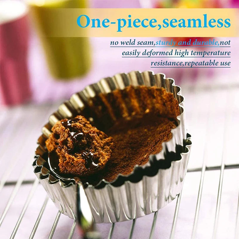 Tejesa 5/10Pcs Nonstick Ripple Egg Tart Mold Flower Shape Reusable Stainless Steel Cupcake Muffin Cake Mold Baking Cup Tartlets Pan
