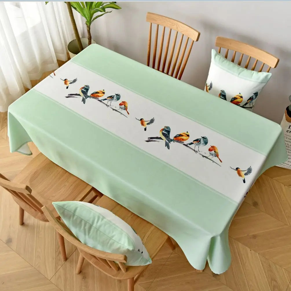 Bird Pattern Stripe Tablecloth Rectangular Kitchen Table Cloth Waterproof Oil-proof Table Cover Wedding Home Decor Outdoors Mat