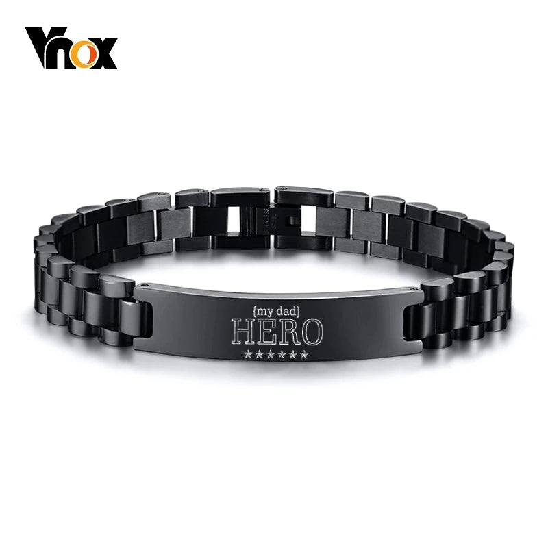 Vnox Customize TO DAD Bracelets for Men Glossy Stainless Steel Link Chain Engrave Thanks Quotes Casual Qualified Jewelry Gift