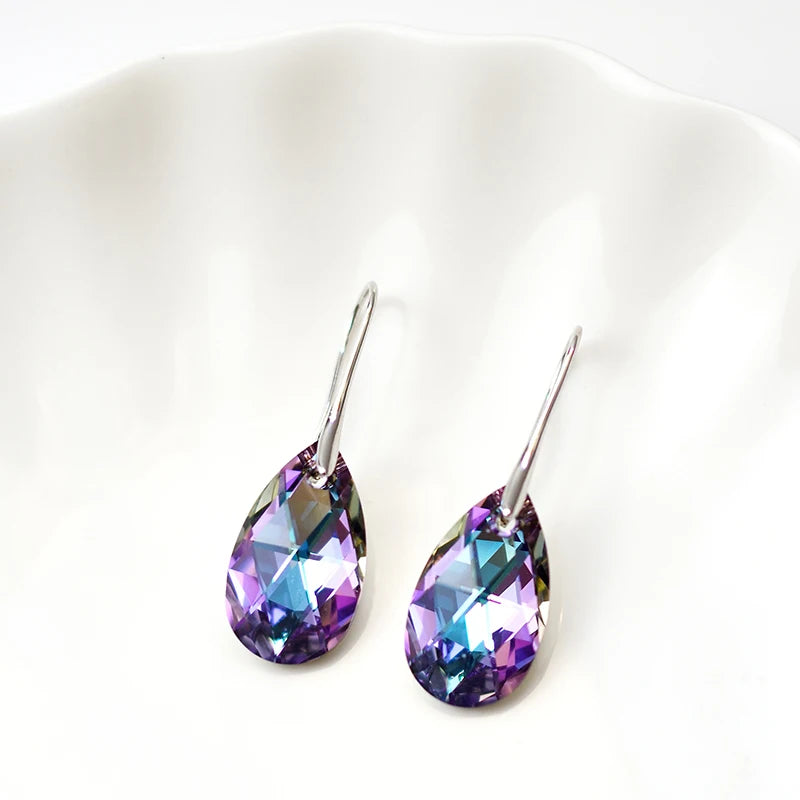 Korean Pear-shaped Drop Earrings Genuine Crystal from Austria Rhinestone Dangle for Women Party Silver Color Big Pendant Jewelry