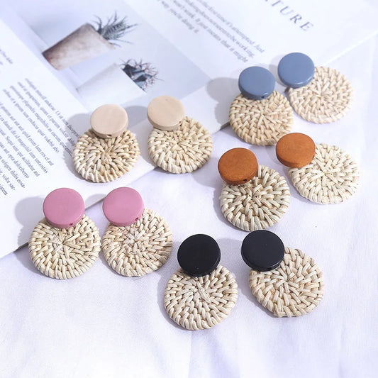Tassel Earrings Bohemian Statement Drop Lafite Earring for Women Raffia Straw Handmade Earring Pendientes Mujer Moda 2023 Brinco