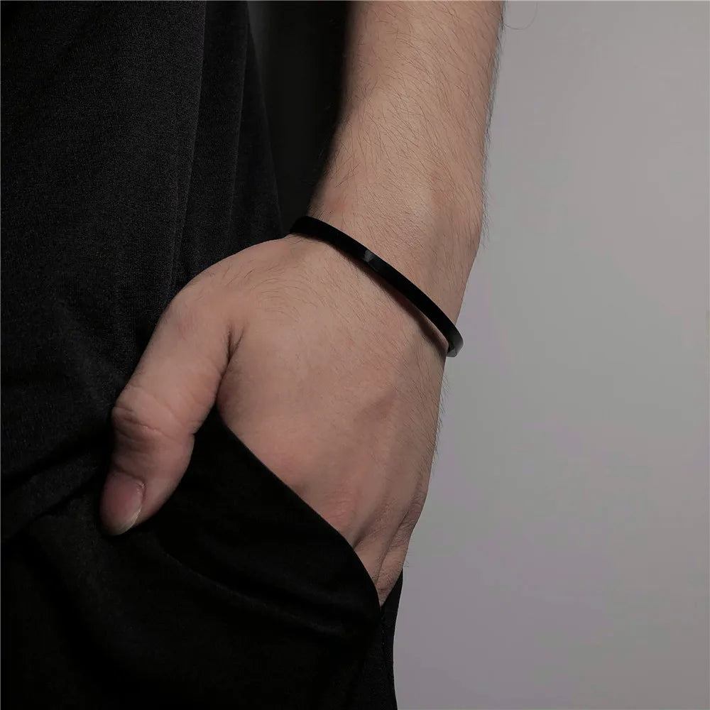 Opening Design Bracelet Bangle for Men Women Hip Hop Men Round Stainless Steel Bracelet & Bangles Jewelry Pulseira Feminia