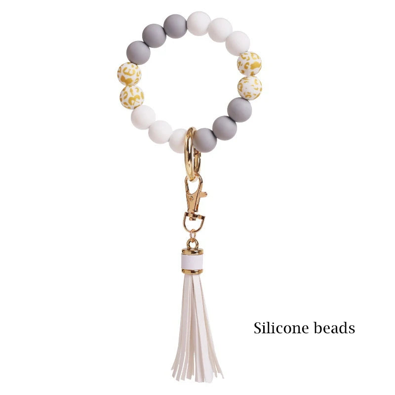 Silicone Keychain For Keys Tassel Wood Beads Bracelet Keyring For Women Accessories Multicolor Keychain Wholesale Hot Sale 2022