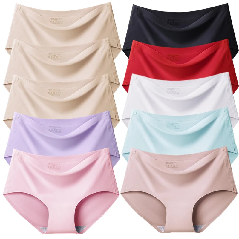 BZEL 10PCS/Set Seamless Women's Panties Breathable Comfortable Underwear Silk Satin Briefs Cozy Lingerie Sports Underpants M-4XL