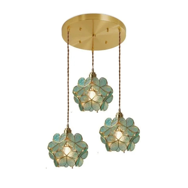 IWHD Nordic Flower Copper Pendant Lighting Fixtures Bedroom Dinning Living Room Glass LED Pendant Light Fixtures Luminaria