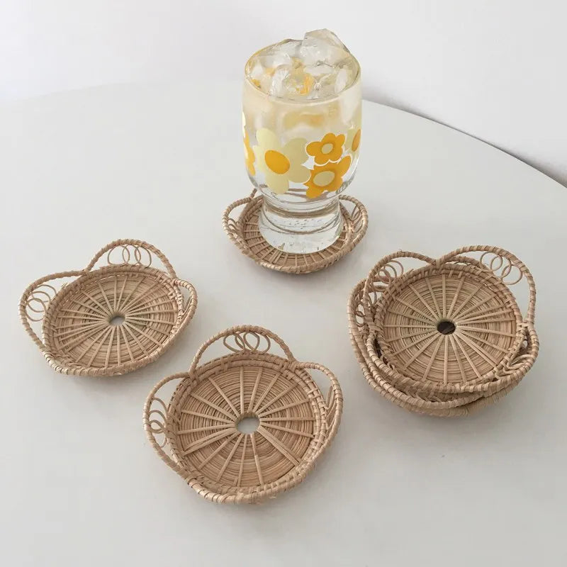 Hemasa Rattan Hand-Woven Coaster Teapot Placemat  for  Dining Table (Set of 4)