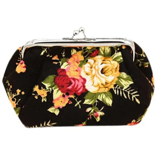 Heamsa Floral Buckle Women Wallet Dumpling Shape Elegant Lady Retro Clutch Hasp Canvas Bag Mini Coin Purse