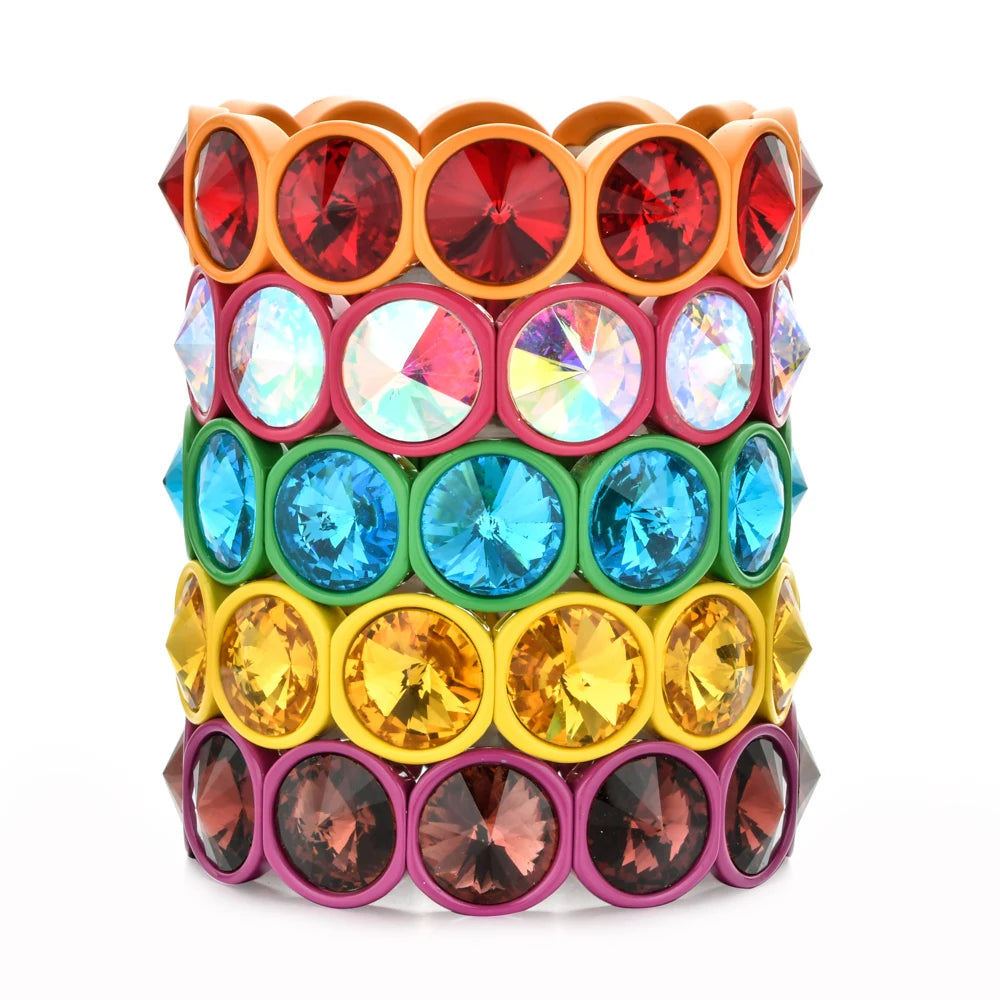 Hemasa Hot Pink Crystal Enamel Stretch Bracelets for Women/Girls