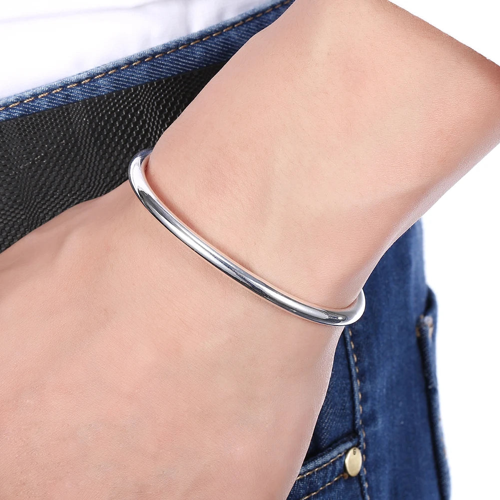 Fashion Female 925 Sterling Silver Bangle Simple Solid Smooth Bracelet Bangle For Women Charm Jewelry Party Birthday Gifts