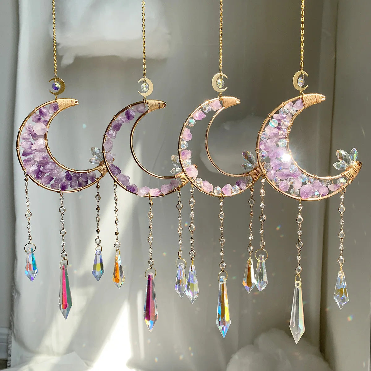 Minimalist Rainbow Maker Sun Catcher Wind Chime Crystal Hanging Moon Pendant Garden Decor