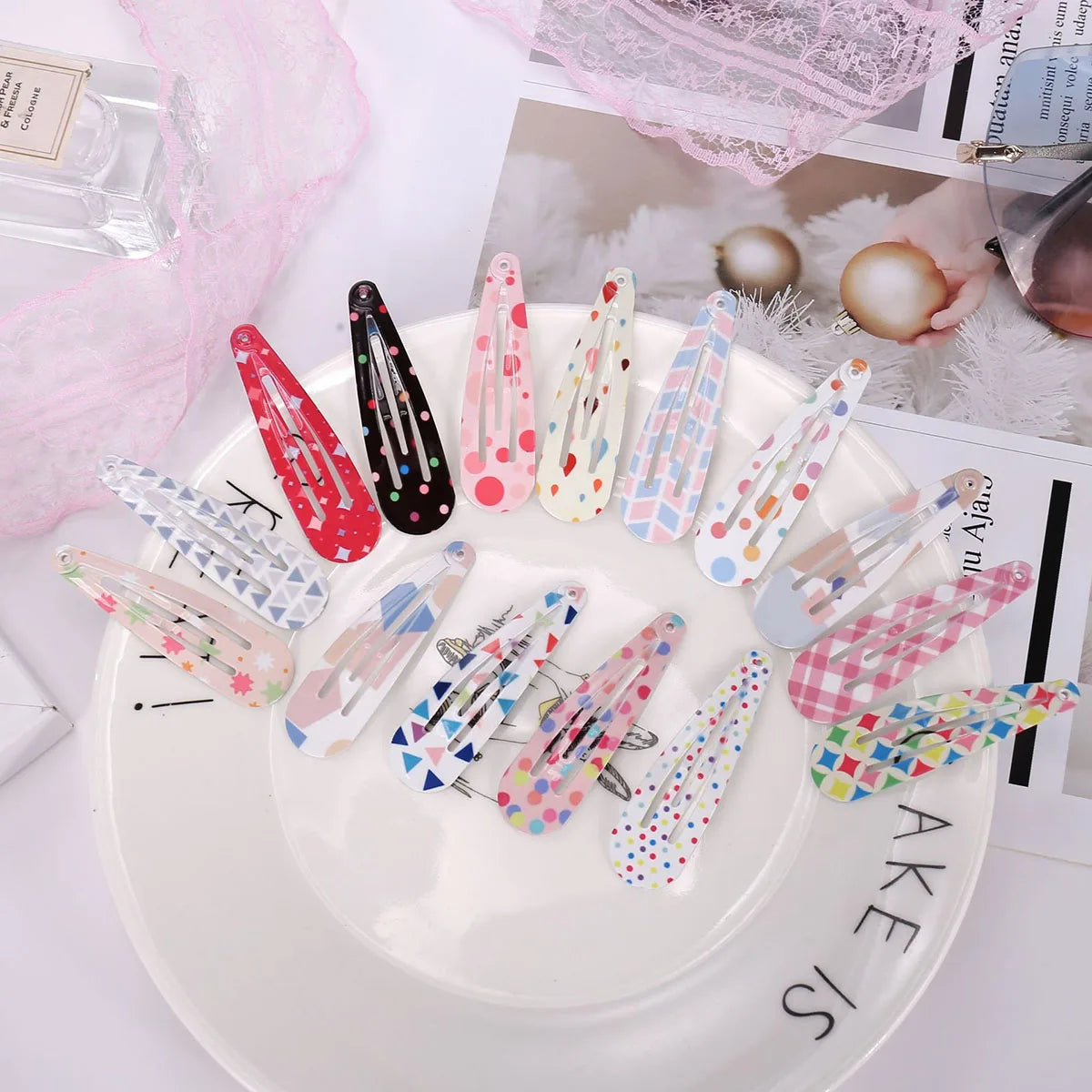 Hemasa 20 PCS Print Hair Clip 2 Inches Kawaii Cartoon Barrettes Girls Headdress BB Clip Metal Snap Hairpin 5cm Women Hair Accessories