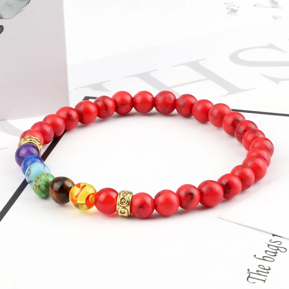 Lucky Red Beads Braid 7 Chakra Bracelets Men Natural Stone Reiki Prayer Stretch Bracelets Couples Distance Bangles Women Jewelry