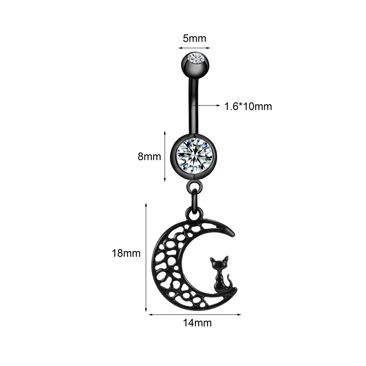 ZS 14G Bat Belly Button Ring Crystal Bat Navel Piercing Black Plated Body Piercing  Red Zircon Bat Belly Piercing Jewelry Women
