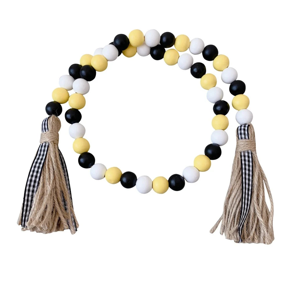 Handmade Wood Bead Garland With Jute Tassel Rustic Wooden Home Decoration Garlands For Rattan Macrame Wall Hanging Boho Gift