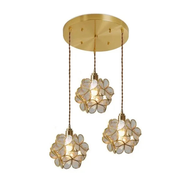 IWHD Nordic Flower Copper Pendant Lighting Fixtures Bedroom Dinning Living Room Glass LED Pendant Light Fixtures Luminaria