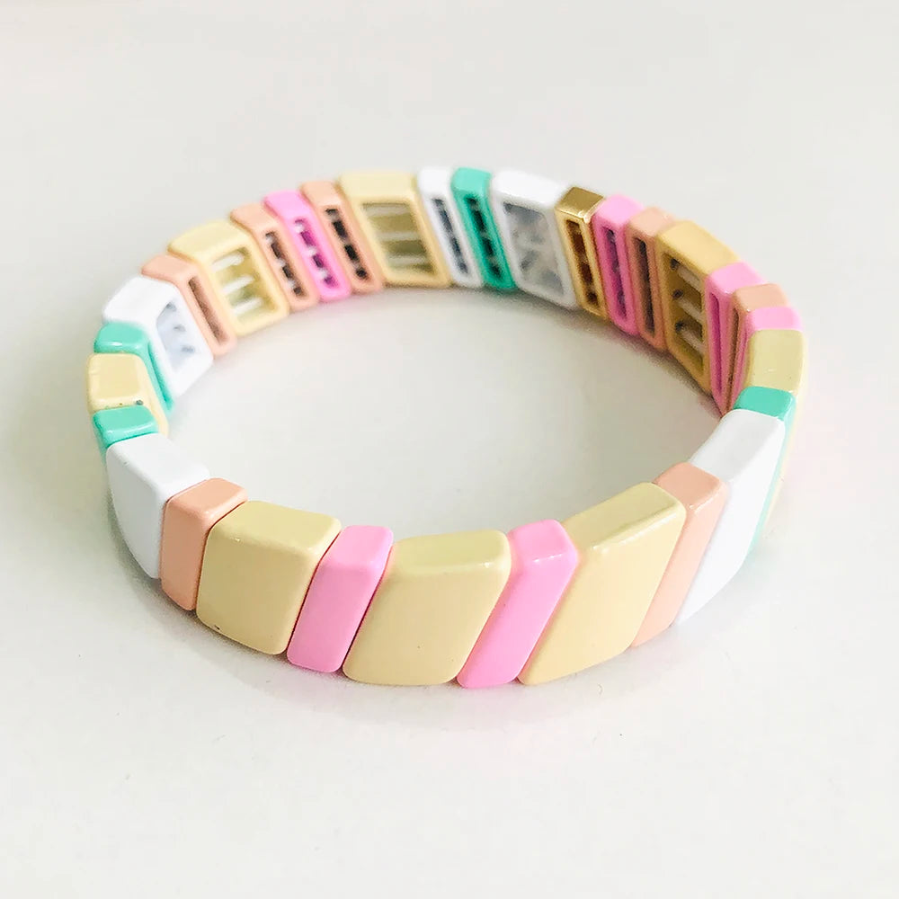 Hemasa  Pink Rainbow Enamel Tile Beaded Bracelets  for women/Girls