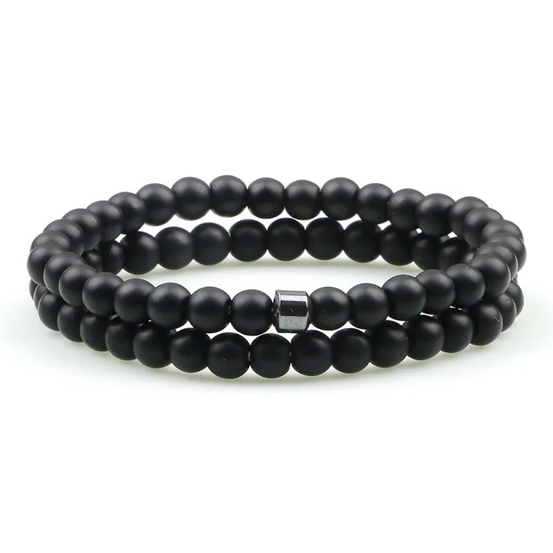 Hemasa  6mm Natural Black Matte Blue Beads  Stone  Bracelets