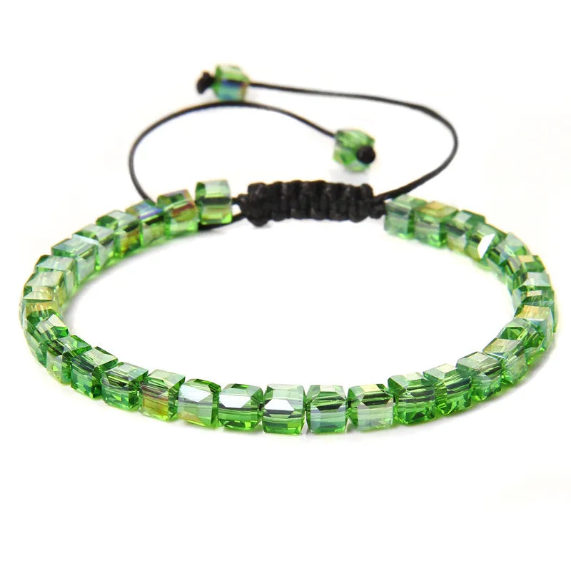 Tejesa 4MM Cube Crystal  Colourful Crystal Braided Bracelet Adjustable Handmade Thin Jewelry