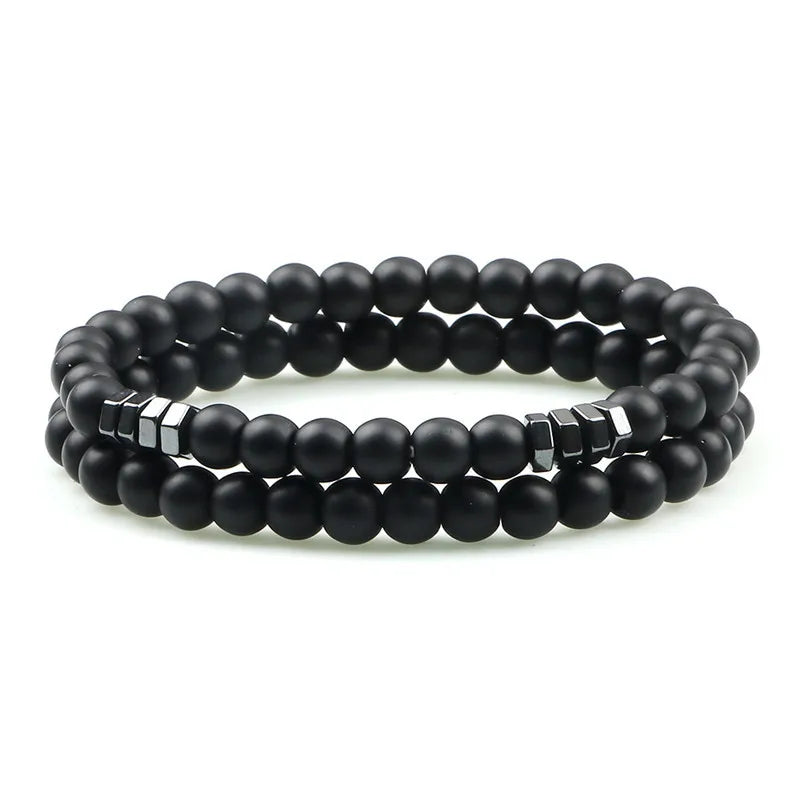Hemasa 6mm Natural Black Matte Blue Beads  Stone Bracelets