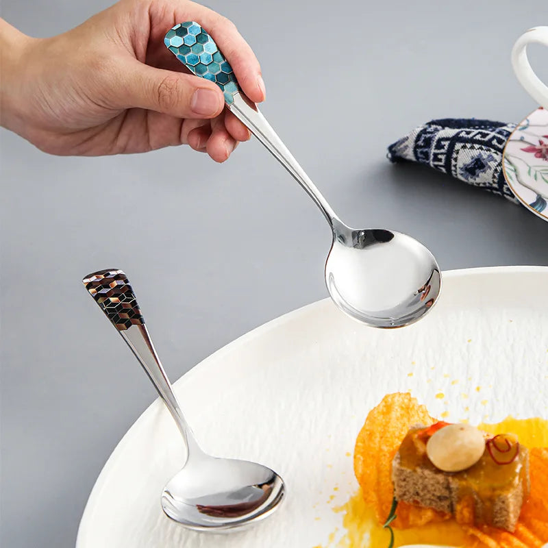 Hemasa Stainless Steel  Silver Coffee Ice Cream  Teaspoons  Dinner Tableware Round Head Dessert Spoons