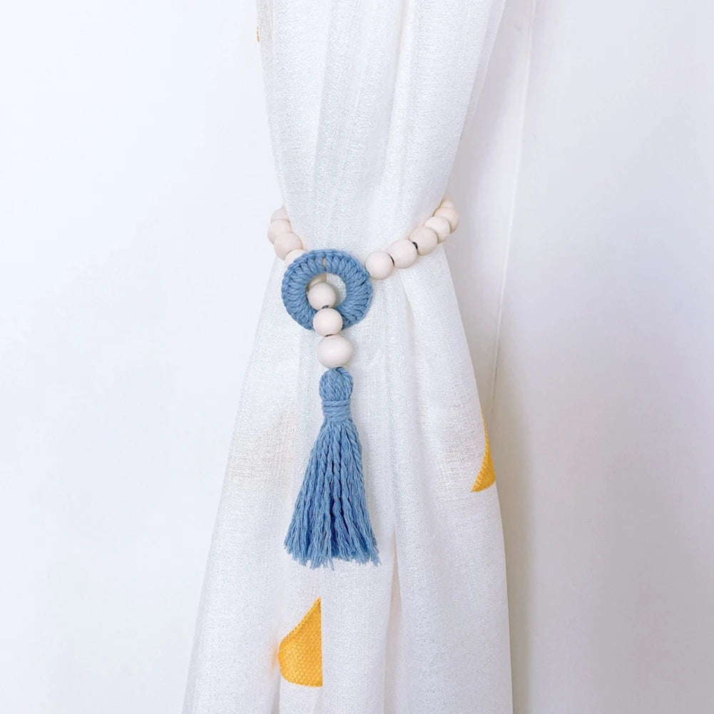 Bead Garlands Curtain Tiebacks Boho Tassel Wood Bead Curtain Rope Holdback Farmhouse Curtain Holders For Drape Decoration