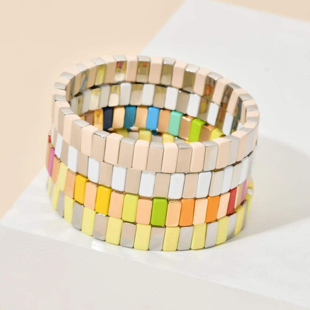 ZMZY Women Rainbow Bracelets Fashion Handmade Enamel Bracelet Tile Beaded Jewelry Pulsera Stackable Geometric Bangle Factory