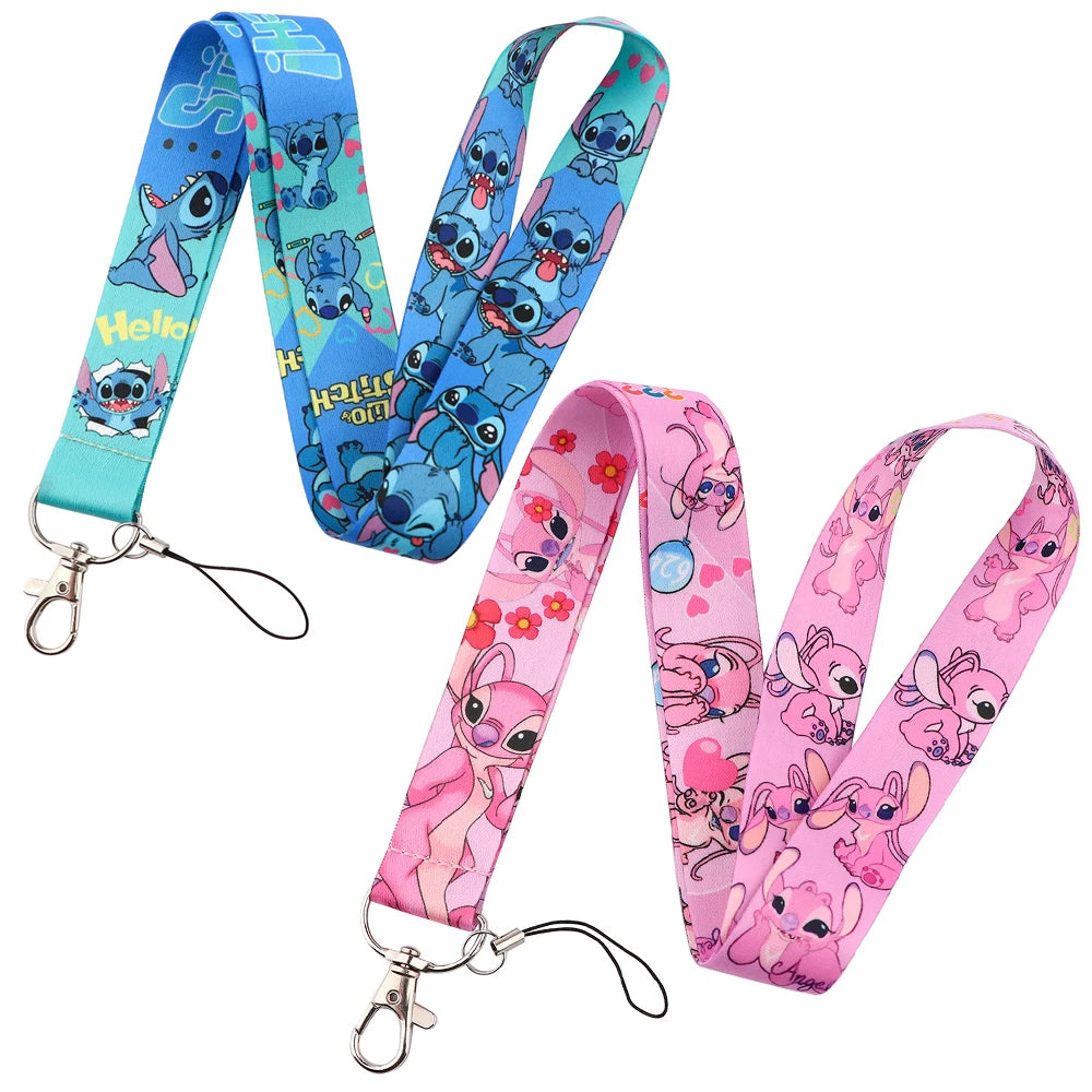 YQ774 Stitch and Pink Angel Lanyard Phone Strap for Keys ID Badge Holder Neck Strap Key Chains Cord Hang Rope Lariat Gift