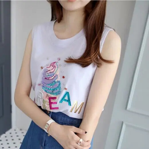 2Pcs Icecream Patches Stickers Iron on Clothes Heat Transfer DIY Applique Embroidered Applications Cloth Fabric Sequin Patch