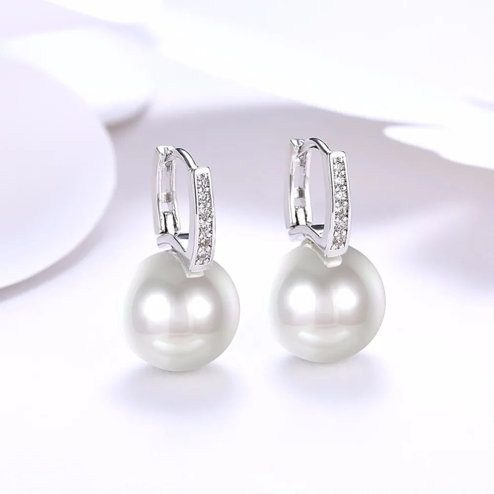 Lekani Woman Fine Jewelry Newly Issued Tiny Cz Pave White Pearl Small 925 Sterling Silver Cute Girls' Hoop Earring Creole Brinco