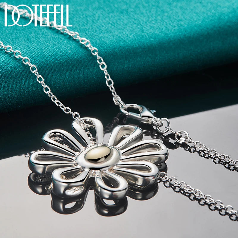 Hemasa 925 Sterling Silver  18 Inch Chain Flower Pendant Necklace For Women Wedding Engagement Fashion Charm Jewelry
