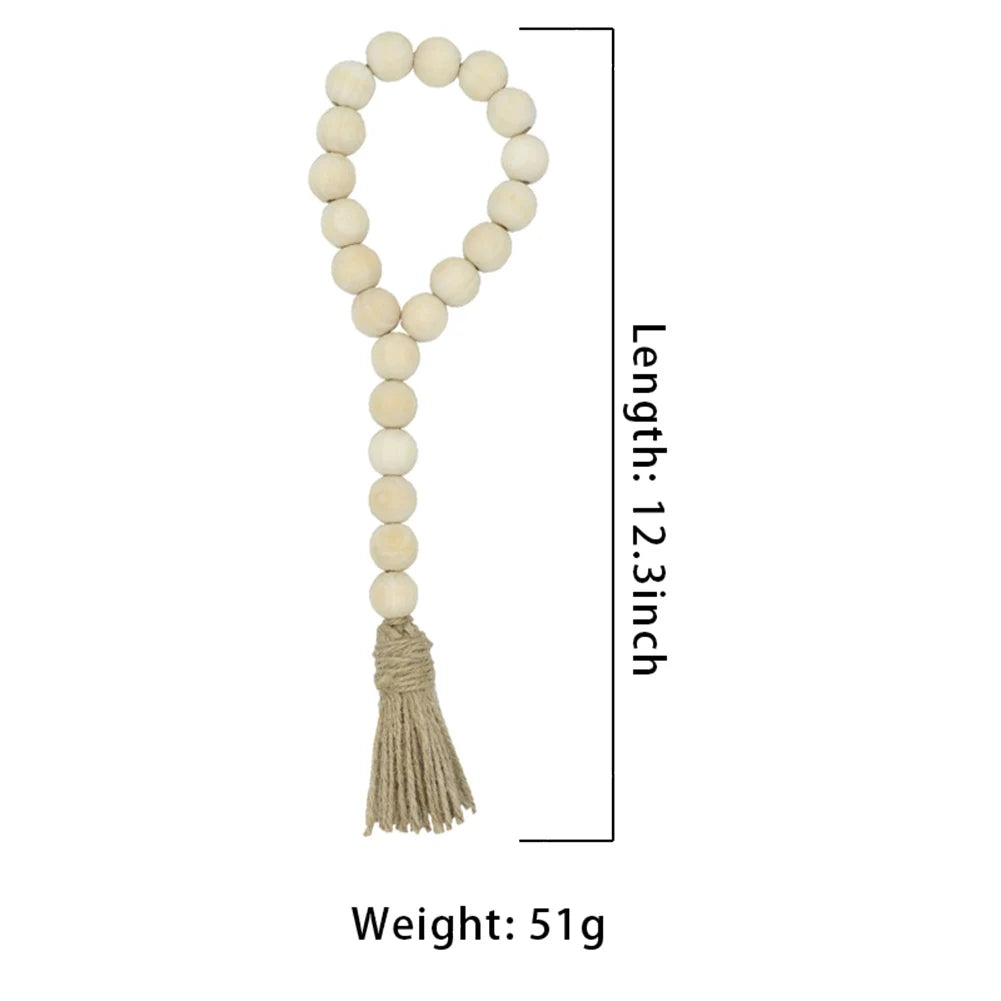 Handmade Wood Bead Garland With Jute Tassel Rustic Wooden Home Decoration Garlands For Rattan Macrame Wall Hanging Boho Gift