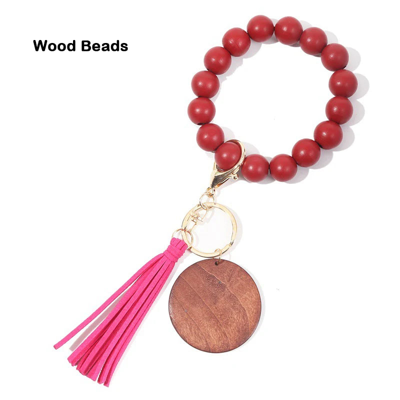 Silicone Keychain For Keys Tassel Wood Beads Bracelet Keyring For Women Accessories Multicolor Keychain Wholesale Hot Sale 2022
