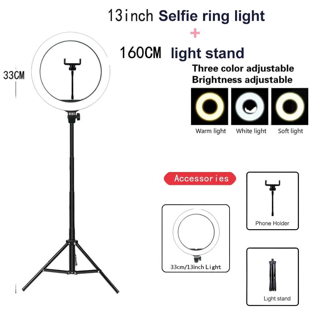 Tejesa 26 33CM Video Lights Dimmable Light Selfie LED Ring Light USB Ring Lighting Lamp With Tripod Stand To Make Youtube Ringlight