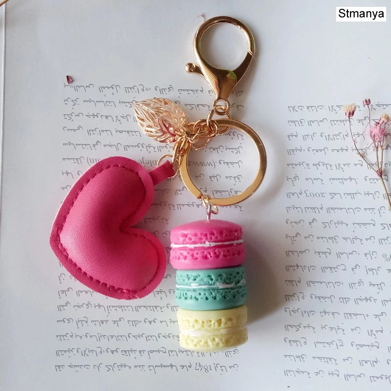 New Cake Key chain fashion car Key Ring Women bag charm accessories France Cake Macarons with Eiffel Tower Keychain gift Jewelry