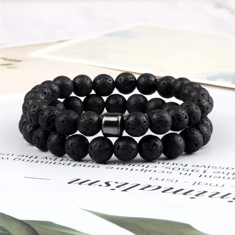 Hemasa 8mm  Beads Stretchable Bracelet Set With Cylinder Charm  for  Women