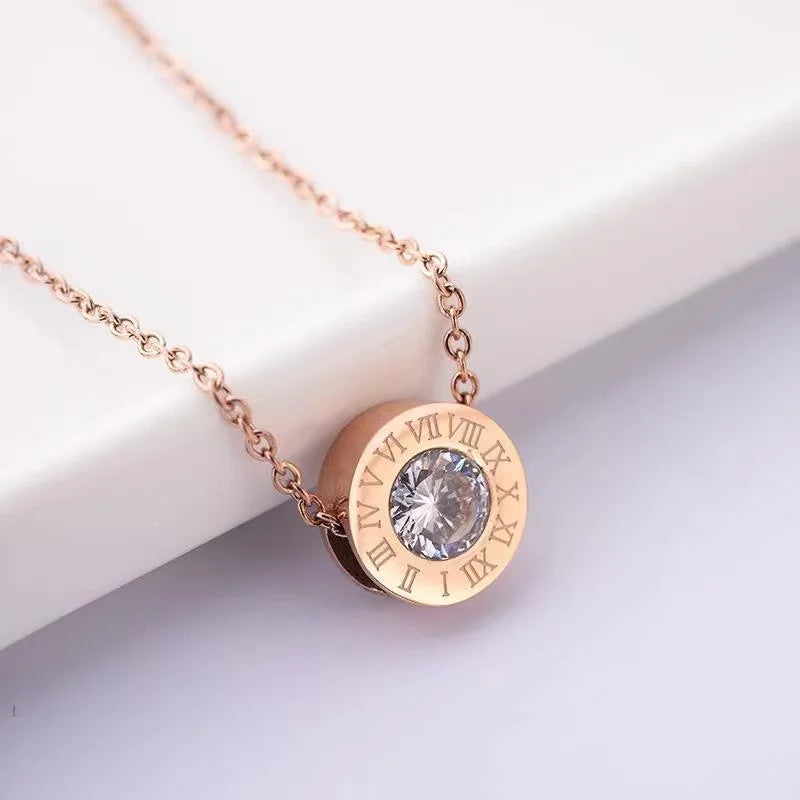 Fashion Women Necklace Stainless Steel Necklaces With Roman Numeral Luxury Women Wedding Jewelry Collars N0105-1