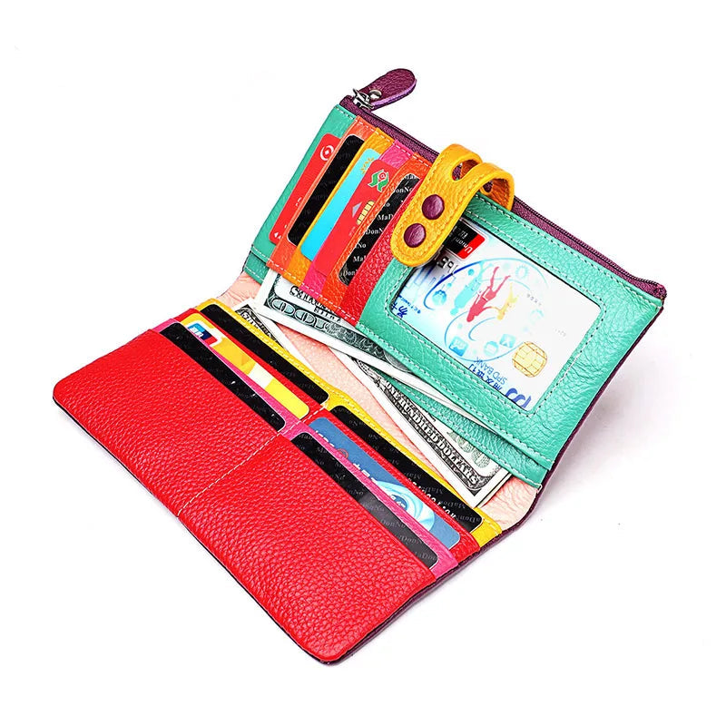 Tejesa Genuine Leather Long Clutch Ladies Purse with Zipper Pocket/ Colorful Phone Wallet