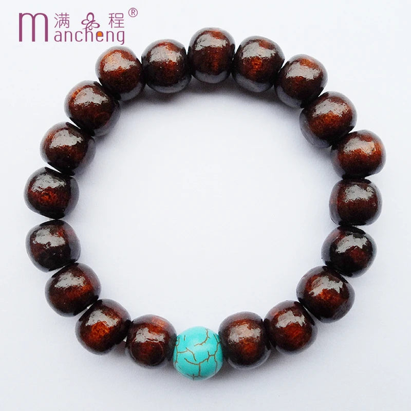 tiki rhinestones по 1 грн все 10MM Natural Turquoise Pulsera Hombre Wooden Buddha Bracelet Prayer Beads For Men Good Quality